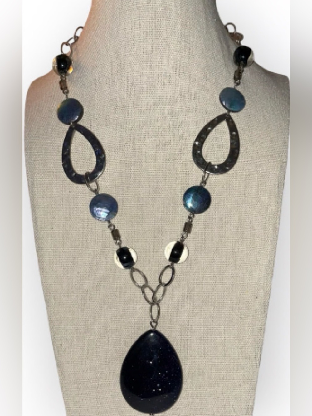 Lia Sophia River Rock Blue Teardrop Pendant 20” Necklace